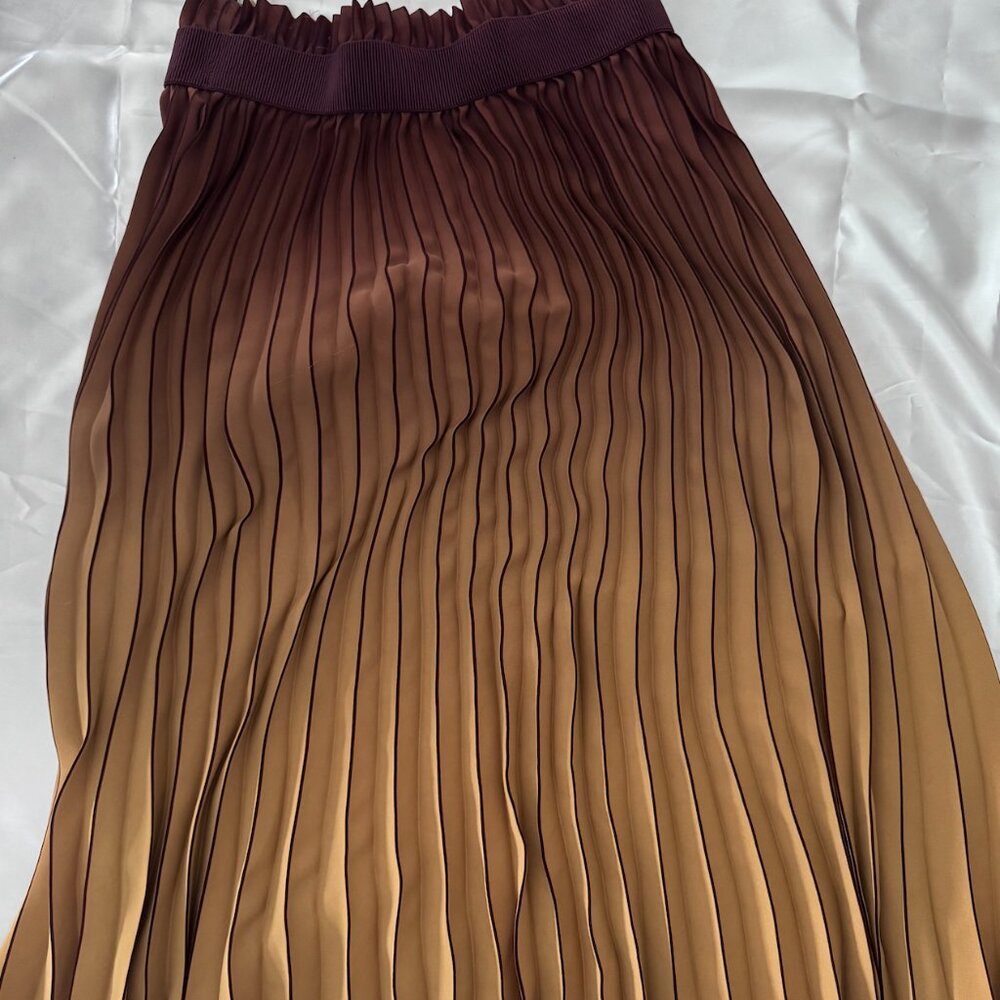 Aritzia Ombre Pleated Midi Skirt in Brown and Burgundy